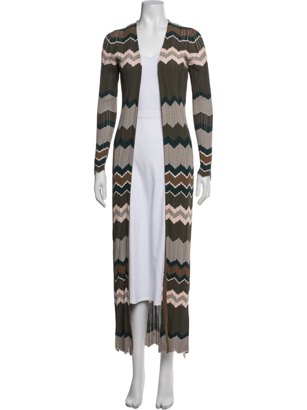 Ronny Kobo Collection Chevron Knit Maxi Cardigan - Olive, Pink & Cream